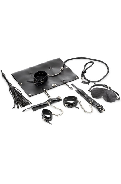 9-pcs Artificial Leather Bondage Set Black Bondage paket