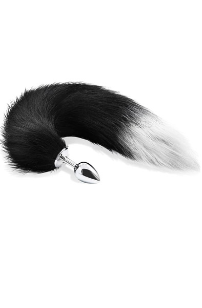 Anal Plug With Black & White Tail Medium Anaalitappi hännällä