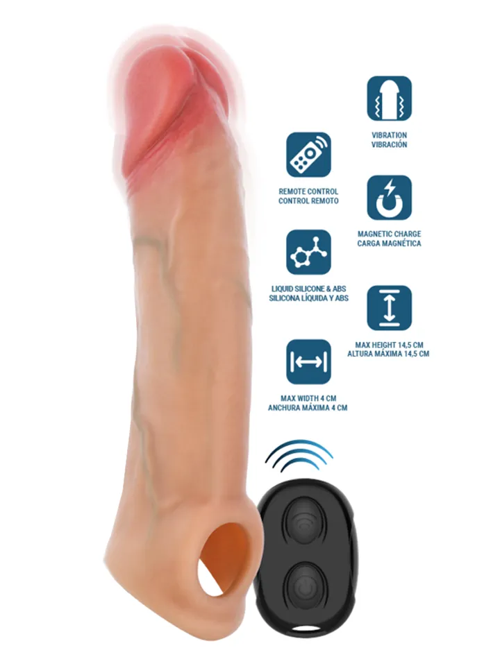 Arnold Vibrator Penis Sleeve With Remote 16 cm Värisevä peniksenpidentäjä
