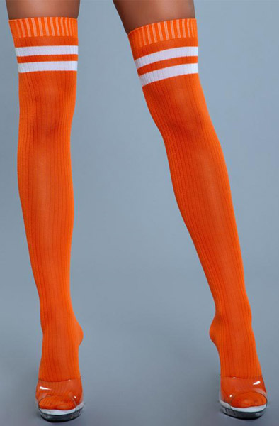 BeWicked Going Pro Thigh High Stockings Orange One Size Stay-ups