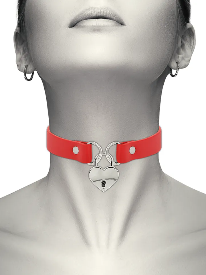 Coquette Hand Crafted Choker Keys Heart Red BDSM-kaulapanta