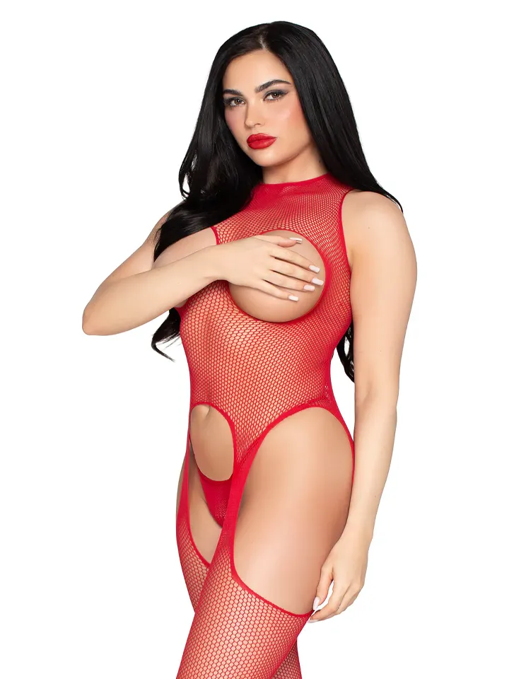 Cupless Bodystocking & Panty Red O/S Bodystocking