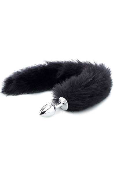 Deluxe Fluffy Fox Plug Black 45 cm Anaalitappi hännällä