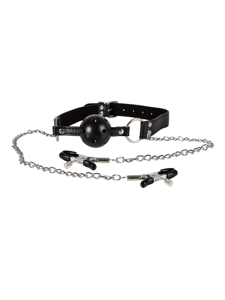 Diabolique Black Gag With Nipple Clamps Gagball