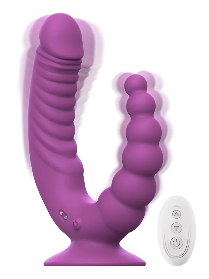 Double Vibrator With Suction Cup & Remote Värisevä tupladildo