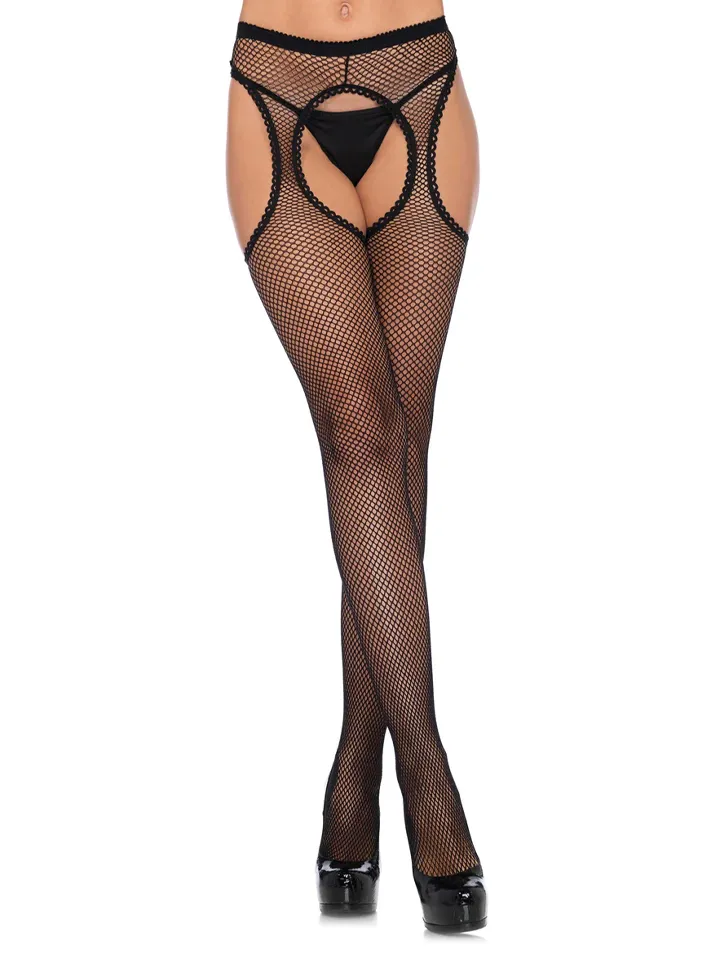 Fishnet Suspender Hose Black O/S Sukkahousut