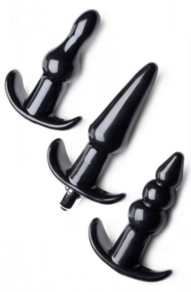 Frisky Thrill Trio Anal Plug Set of 3 Black Analplugg med vibrator