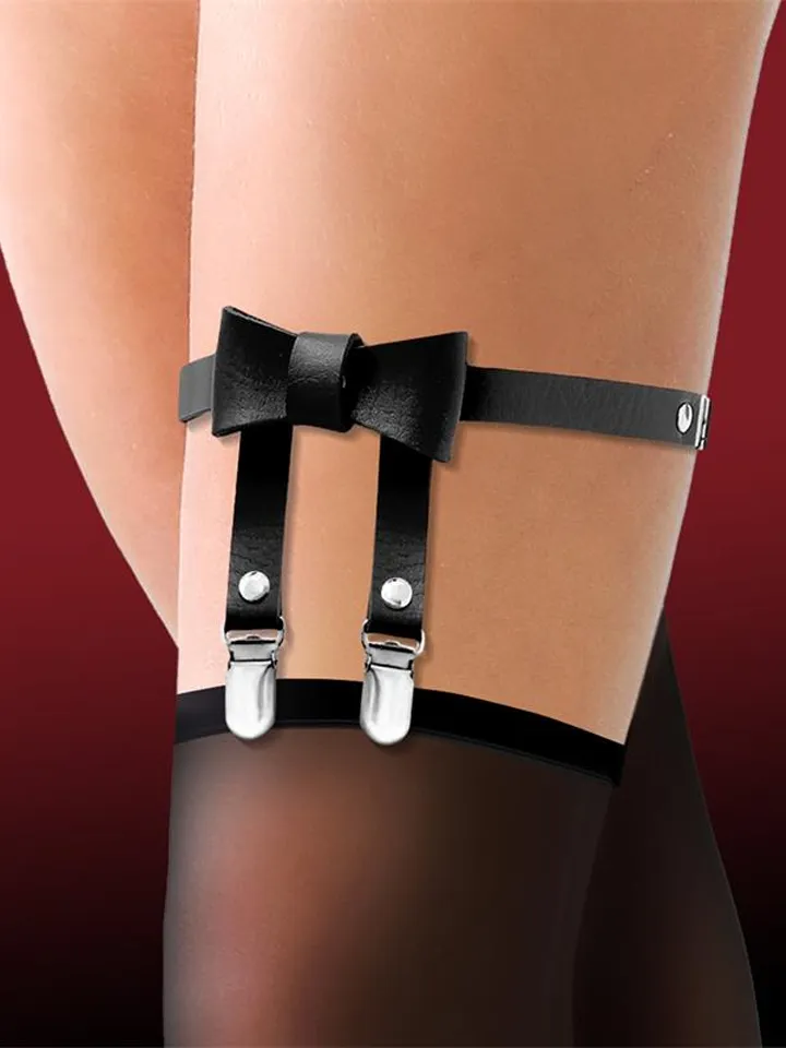 Garter With Bow Tie Vegan Leather Strumpebandshållare