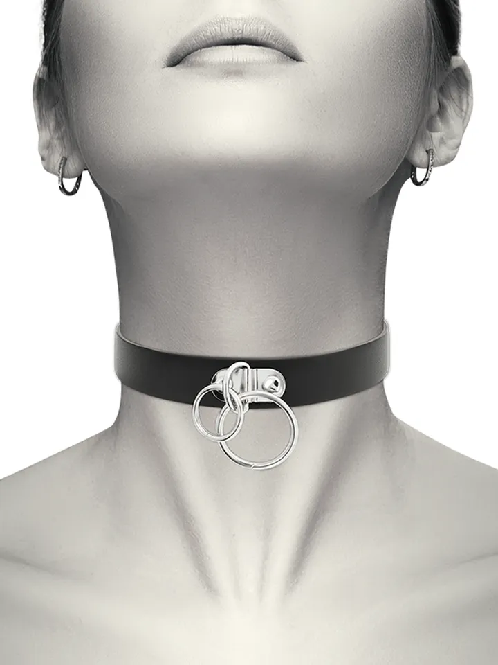 Hand Crafted Choker Vegan Leather Double Ring BDSM-kaulapanta