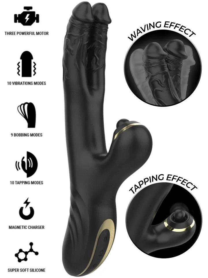 Ibiza Two Dragons Double Vibrator Black Rabbitvibrator
