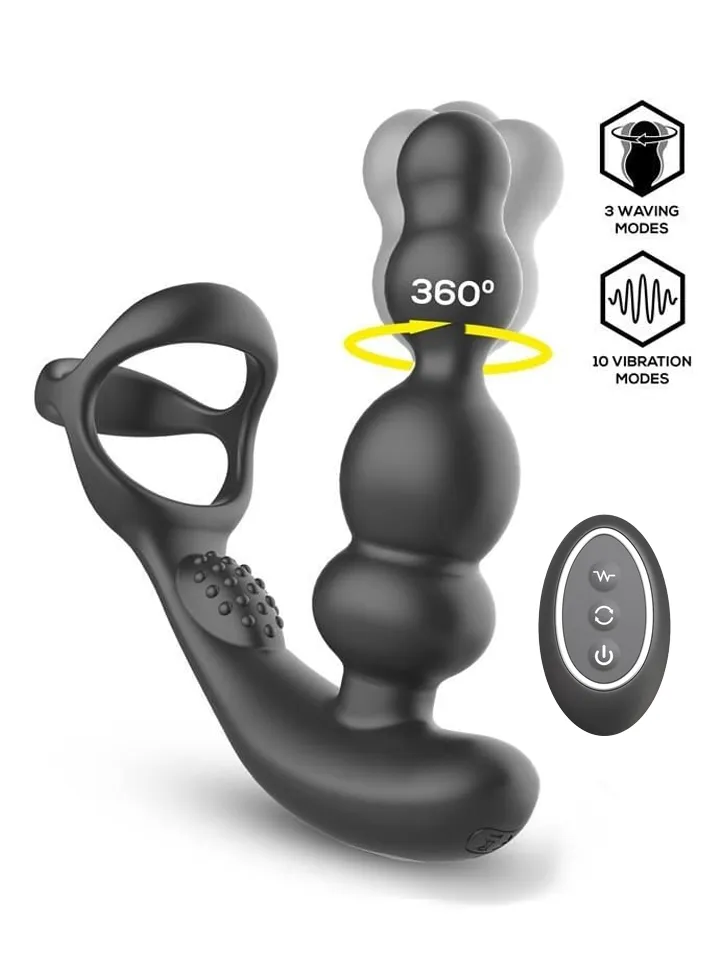 Klark Waving & Vibrating Plug With Remote Eturauhasvibraattori penisrenkaalla