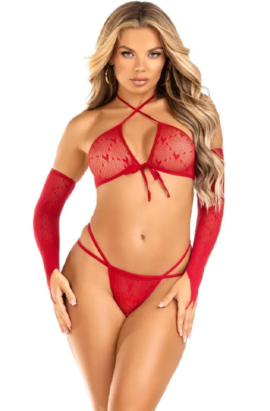 Leg Avenue Crop Top, G-String & Gloves Red O/S BH & BH-set