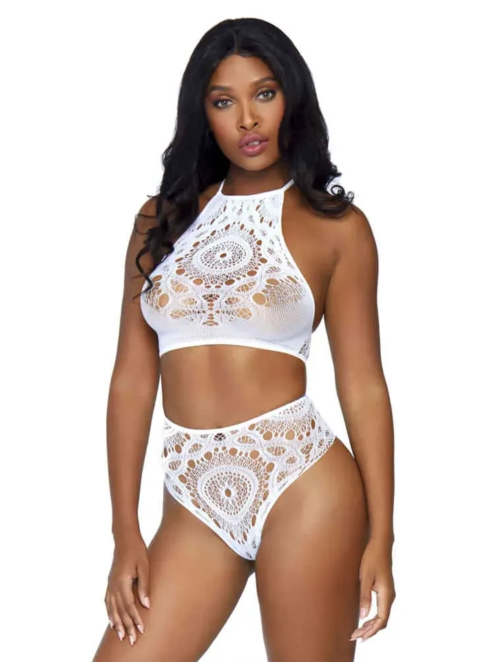 Leg Avenue Crop Top & High Waist Thong S/M seksikkäät alusvaatteet