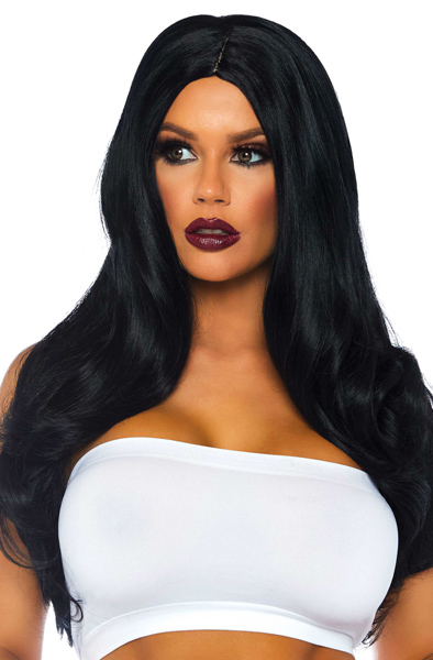 Leg Avenue Long Wavy Wig Black Svart Peruk