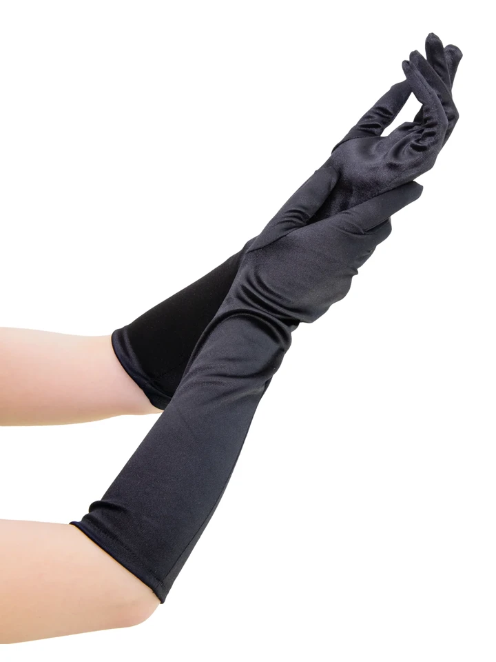 Long Black Satin Gloves 40 cm Handskar