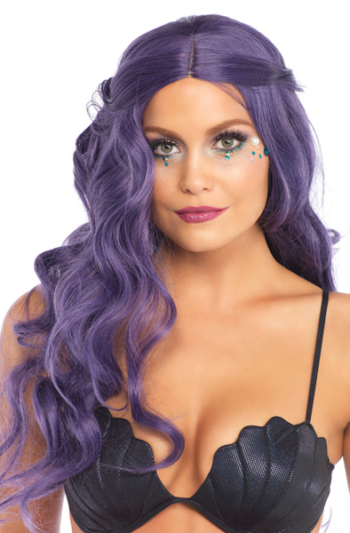 Long Wavy Wig Purple Lila Peruk
