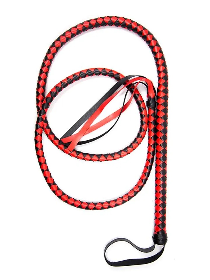 Long Whip Black & Red 210 cm Ruoska BDSM leikkeihin