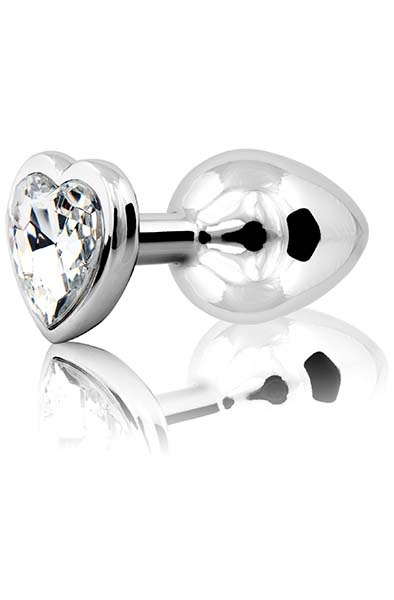 Loving Heart Butt Plug Silver/Clear Medium Anaalitappi metallia