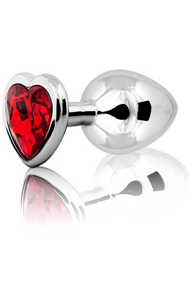 Loving Heart Butt Plug Silver/Red Medium Anaalitappi metallia