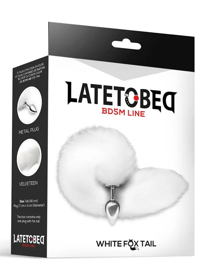 Metal Butt Plug With White Foxy Tail 40 cm Anaalitappi hännällä