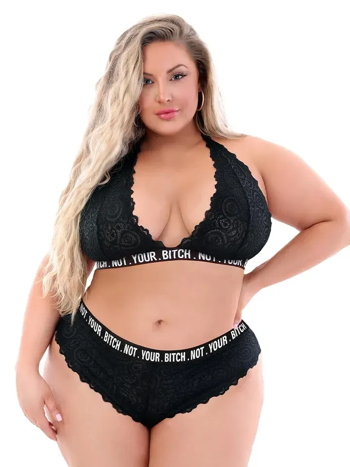 Not Your Bitch Lace Bralette & Cheeky Panty Queen Size Underklädesset