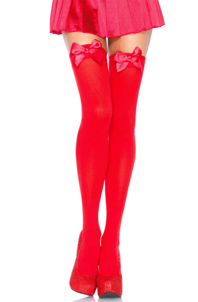 Nylon Thigh Highs With Bow Stay-ups