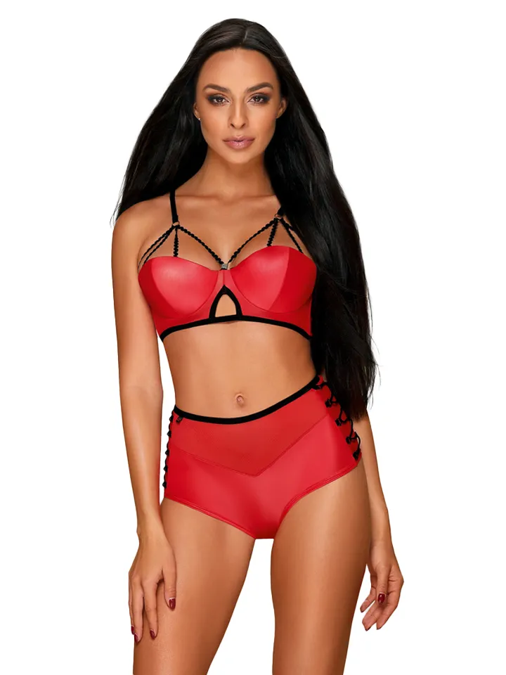Obsessive Leatheria 2-pcs Set Red L/XL seksikkäät alusvaatteet