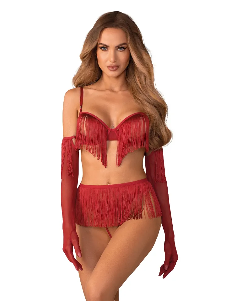 Obsessive Rossay 4-pcs Crotchless Set Underklädesset
