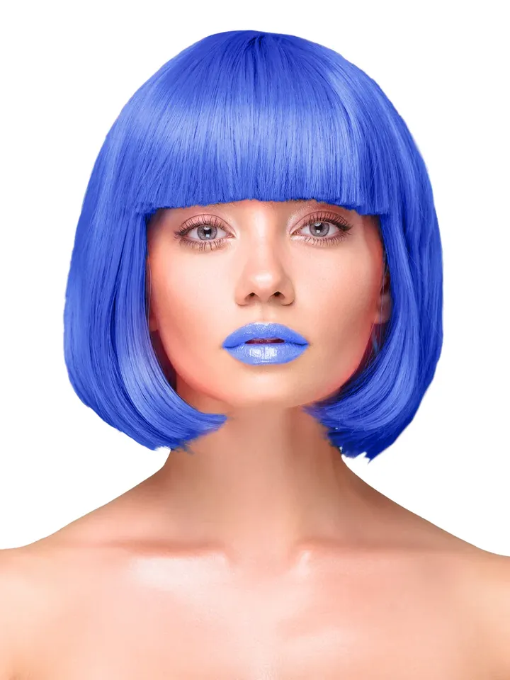 Party Wig Short Straight Hair Dark Blue Peruk