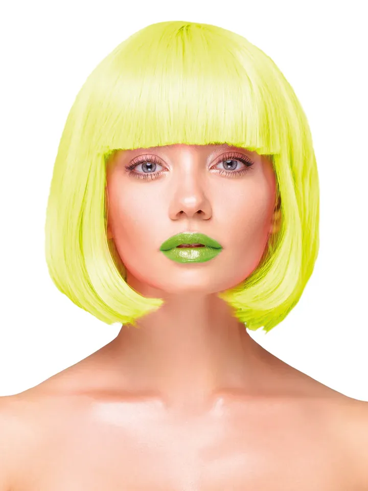 Party Wig Short Straight Hair Neon Yellow Peruk