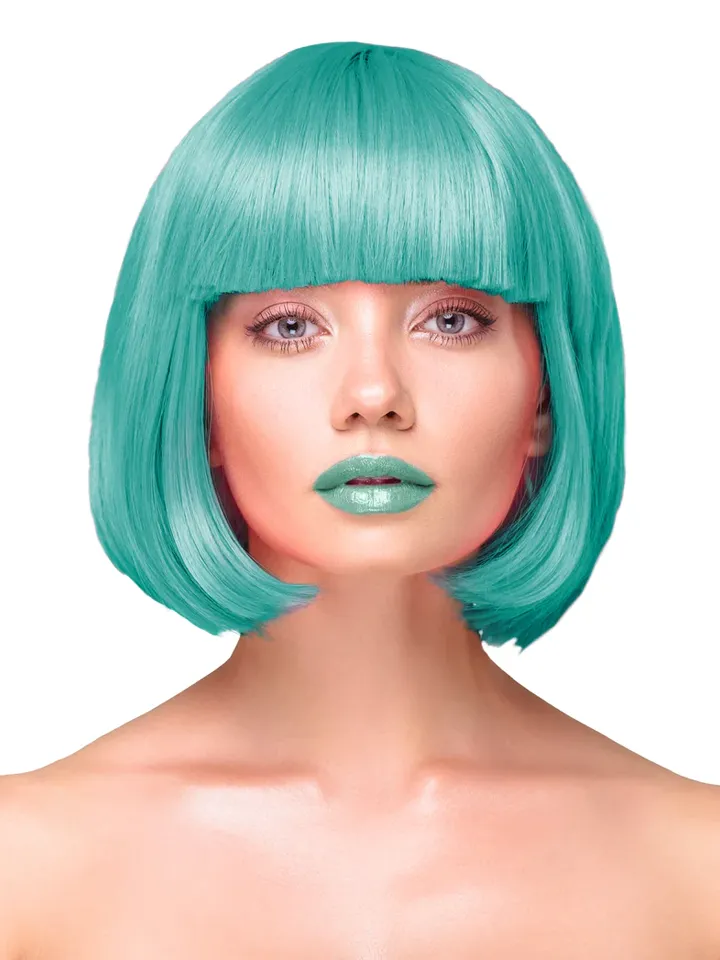 Party Wig Short Straight Hair Turquoise Peruk