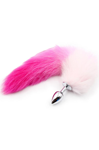 Pink & White Faux Tail With Stainless Plug S Anaalitappi hännällä