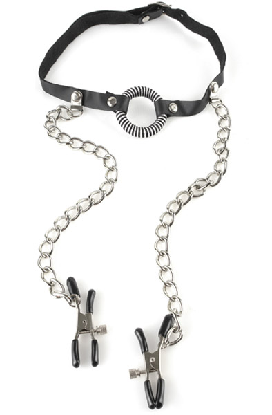 Pipedream O-Ring Gag With Nipple Clamps Gagball