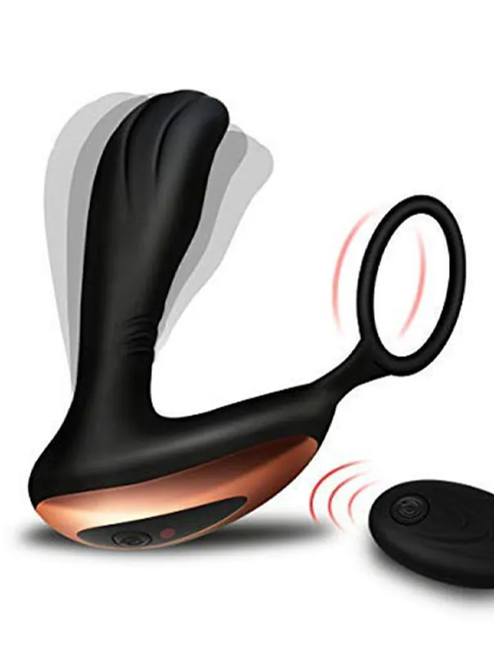 Prostate Massager With Penis Ring Eturauhasvibraattori penisrenkaalla