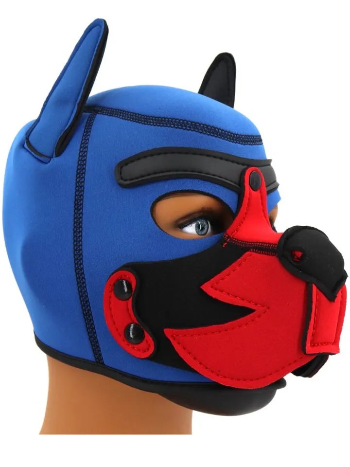 Puppy Fox Neoprene Hood Blue-Red BDSM mask