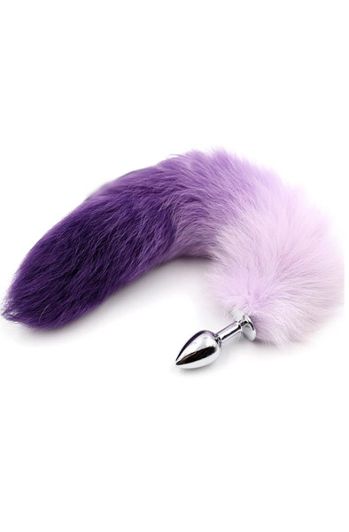 Purple & White Faux Tail With Stainless Plug S Anaalitappi hännällä