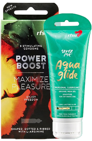 RFSU Power Boost 8st + Aqua Glide 100ml Paketerbjudande
