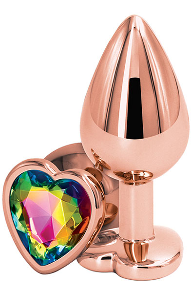 Rose Gold Rainbow Heart Medium Anaalitappi metallia