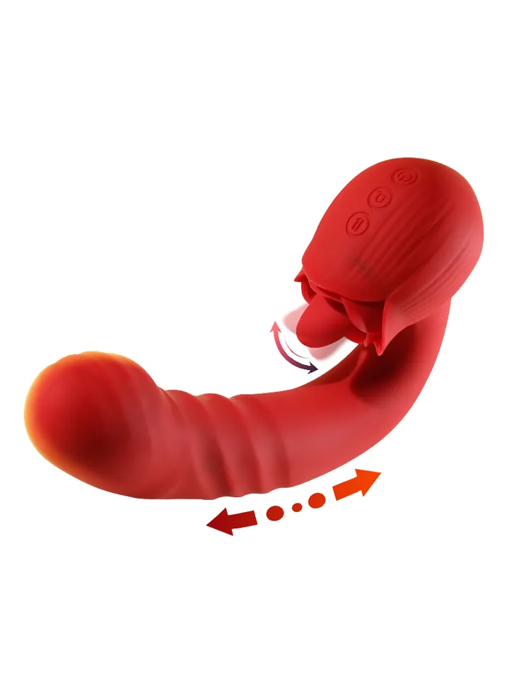 Rose Thrusting Vibrator Rabbit-vibraattori pyörivällä kielellä