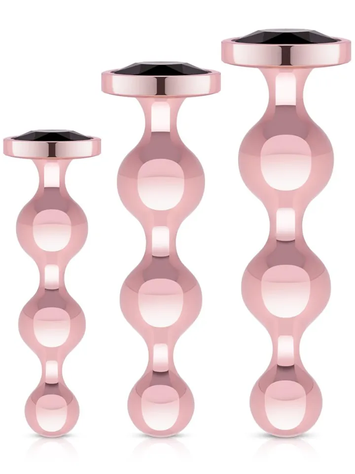 Rosy Gold Metal Butt Plug 3-pcs Set Anaalitappi setti