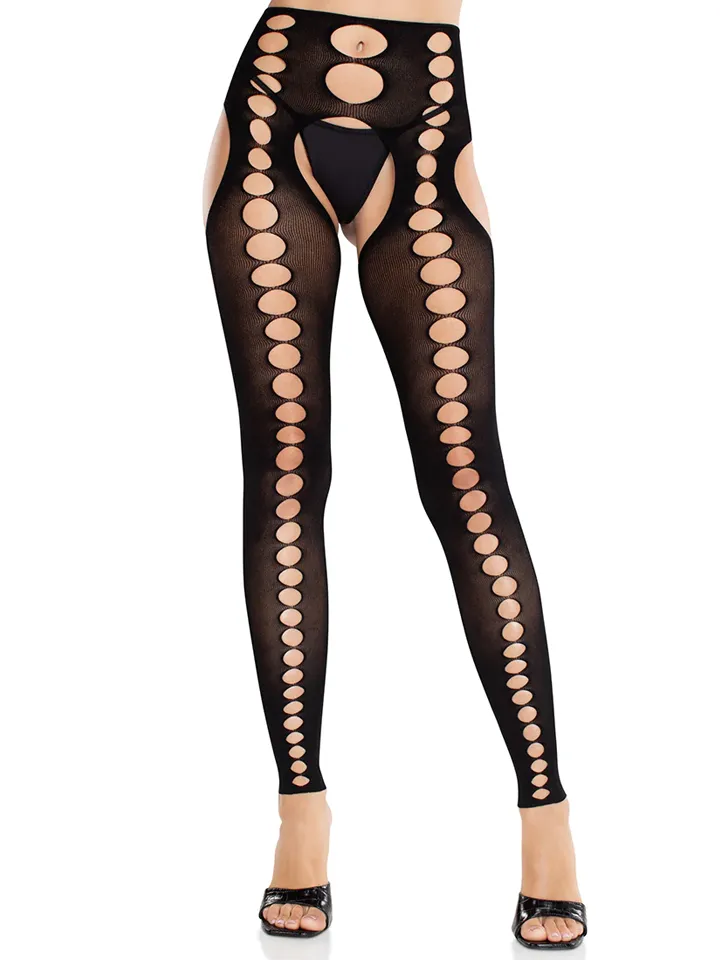 Seamless Opaque Footless Suspender Hose Black O/S Sukkahousut