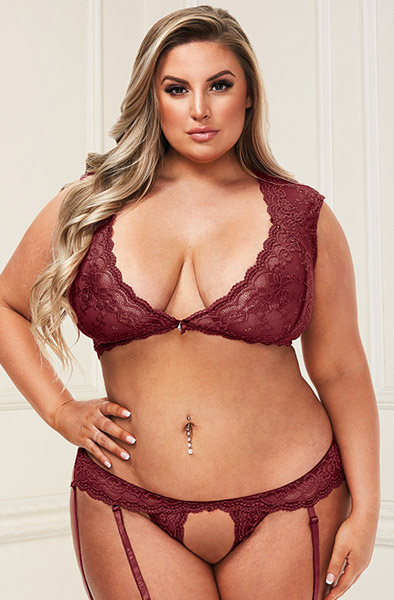 Sexy Lace Bra & G-string Set Red Queen Size Sexiga underkläder