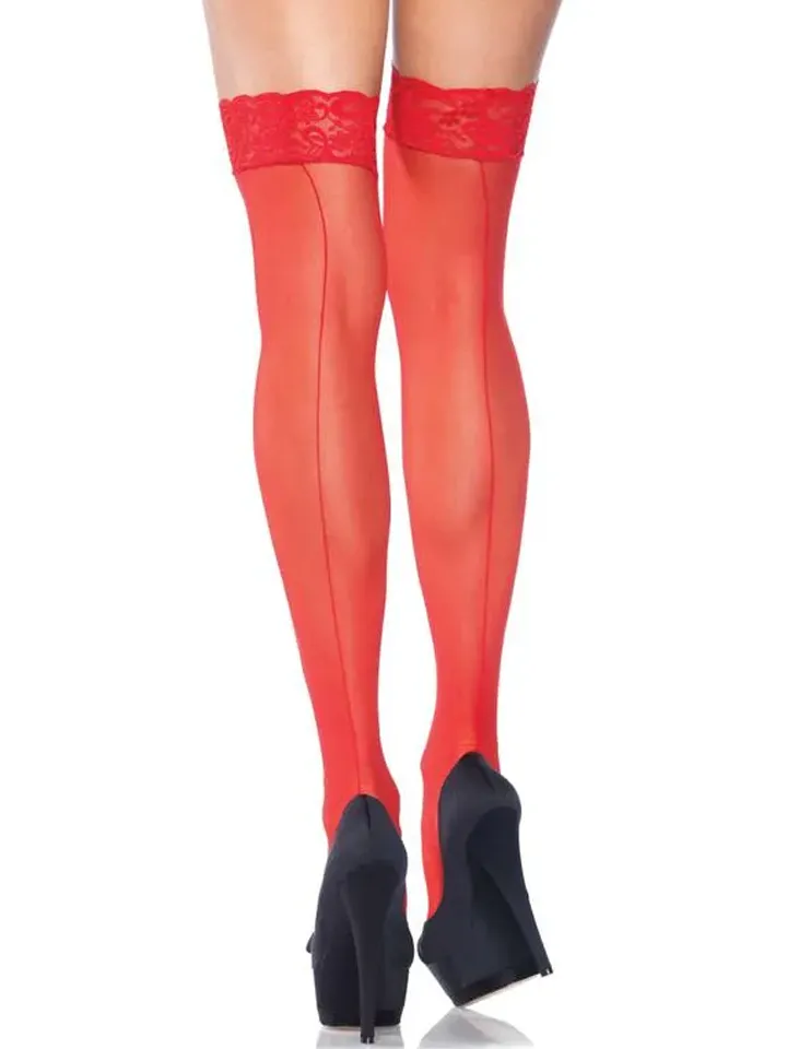Leg Avenue Sheer Backseam Stockings Red O/S Strumpbyxor