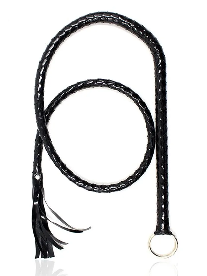 Shiny Black Long Whip 138 cm Ruoska BDSM leikkeihin