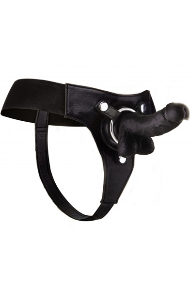 Shots Realistic Strap-On Black 18 cm Strap-on med sele