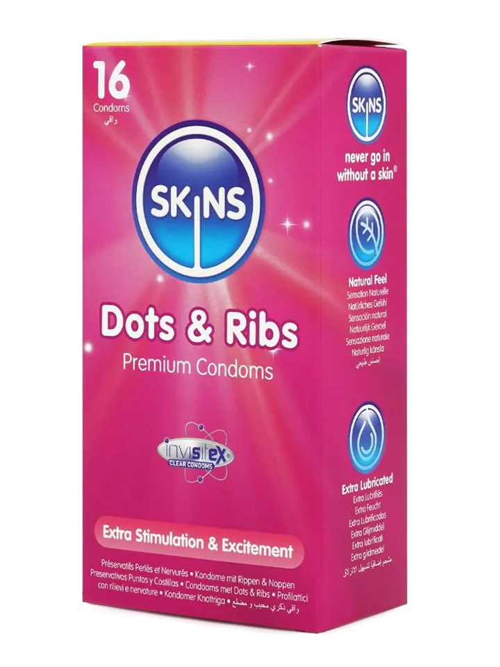 Skins Dots & Ribs Condoms 16-pack Juomutetut kondomit