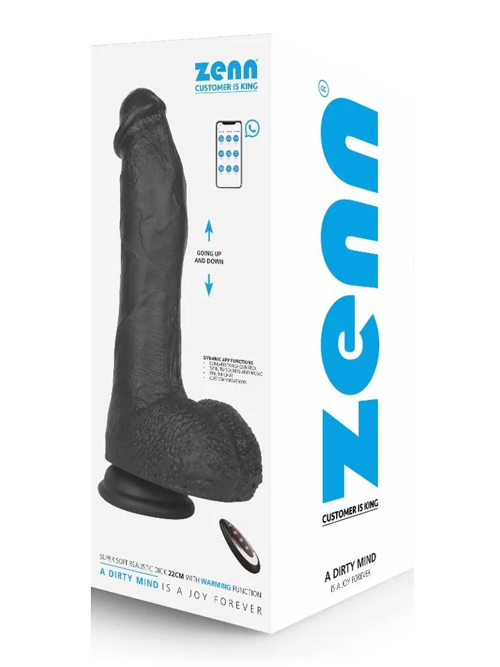 Super Soft Dildo With Heating Black 22 cm Dildo med vibrator