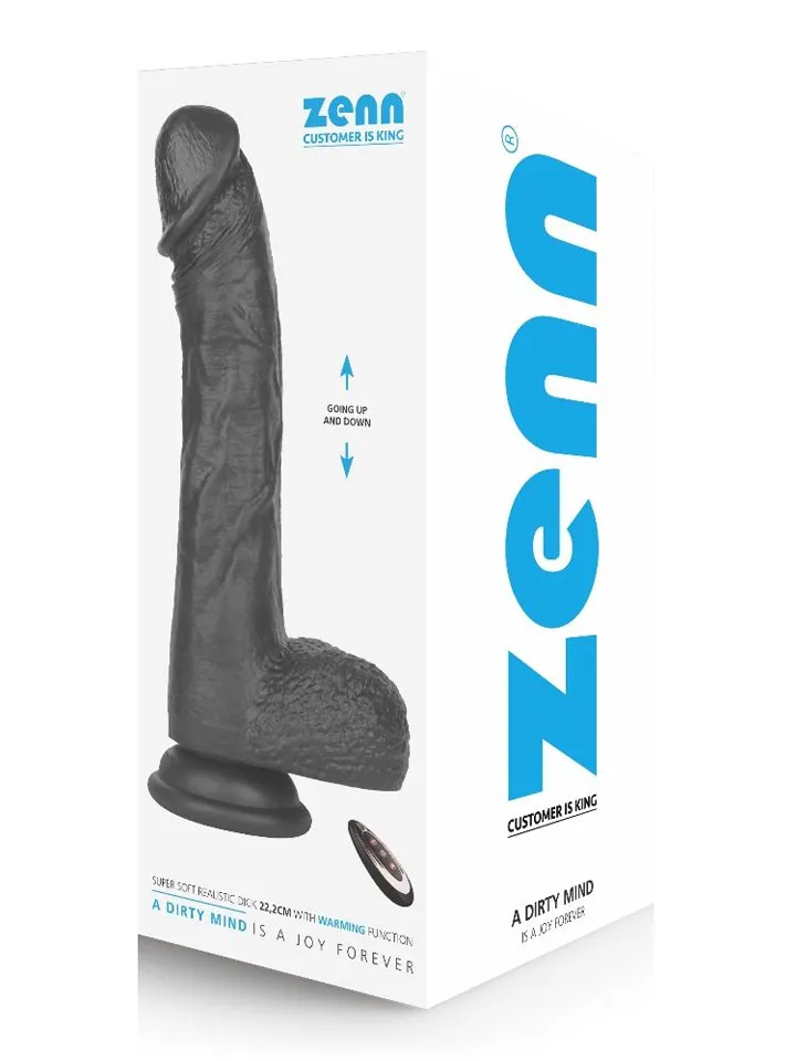 Super Soft Thrusting/Warming Dildo Black 22,2 cm Dildo med vibrator