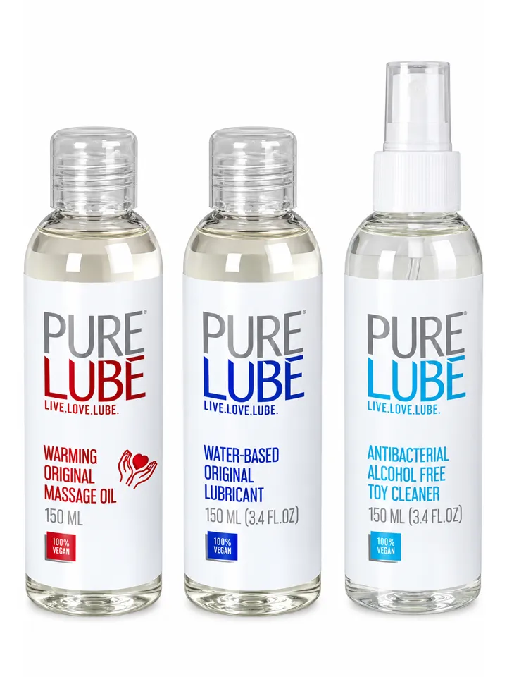 Water-Based Lubricant + Antibacterial Toy Cleaner + Warming Massage Oil 3 x 150 ml Paketerbjudande