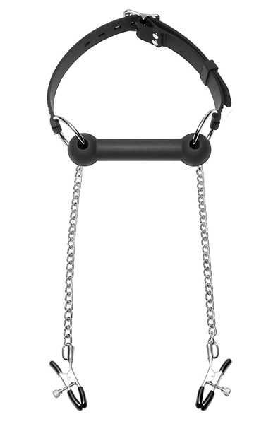 XR Play Hard Silicone Bit Gag with Nipple Clamps Gagball